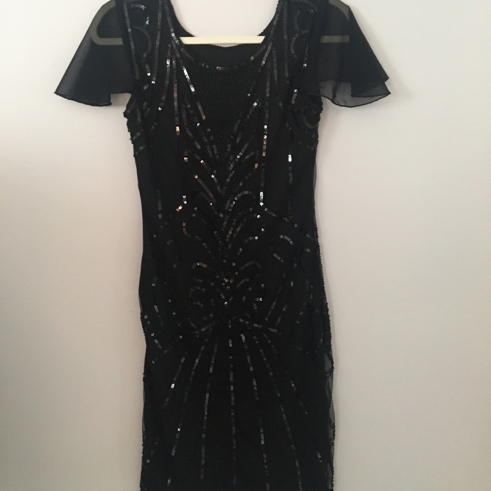 Black Gatsby Beautiful Beaded Midi Dress
